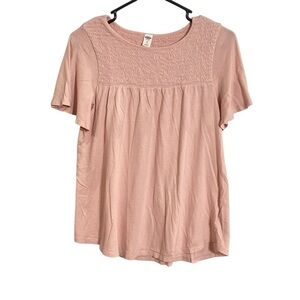 Old Navy Shirt Women's XS Pink Texured Smocked Yoke Short Flutter Sleeves Top